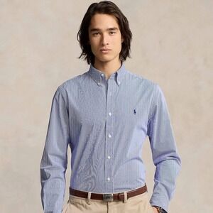 NWT Ralph Lauren Button Down Shirt Mens Small Blue White Stripe Classic Fit